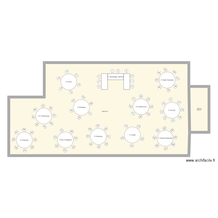 2022-08-06 Plan de salle. Plan de 2 pièces et 199 m2