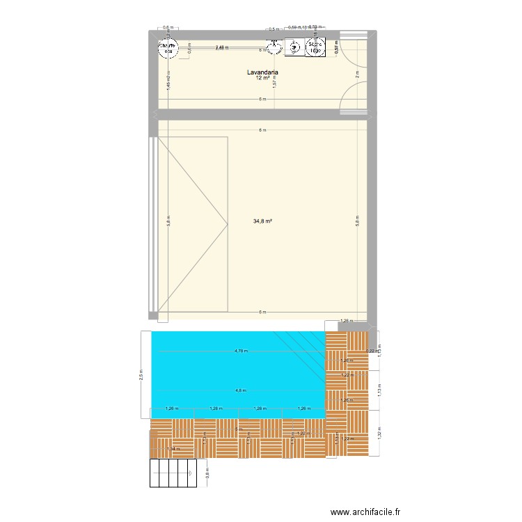 plano piscina. Plan de 2 pièces et 47 m2
