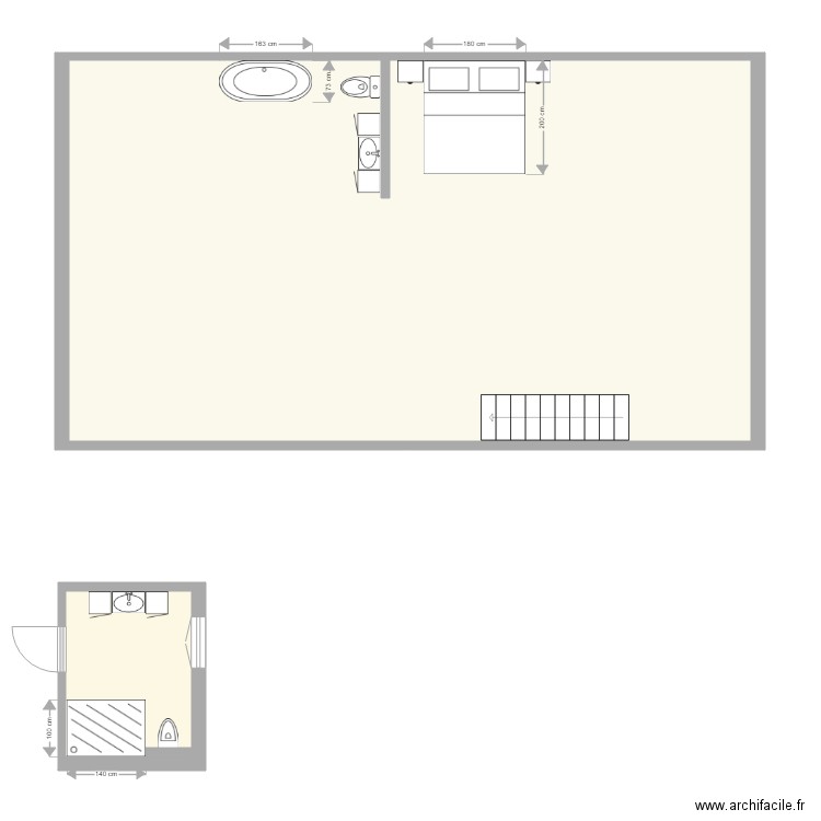 Jp et Steph. Plan de 2 pièces et 86 m2