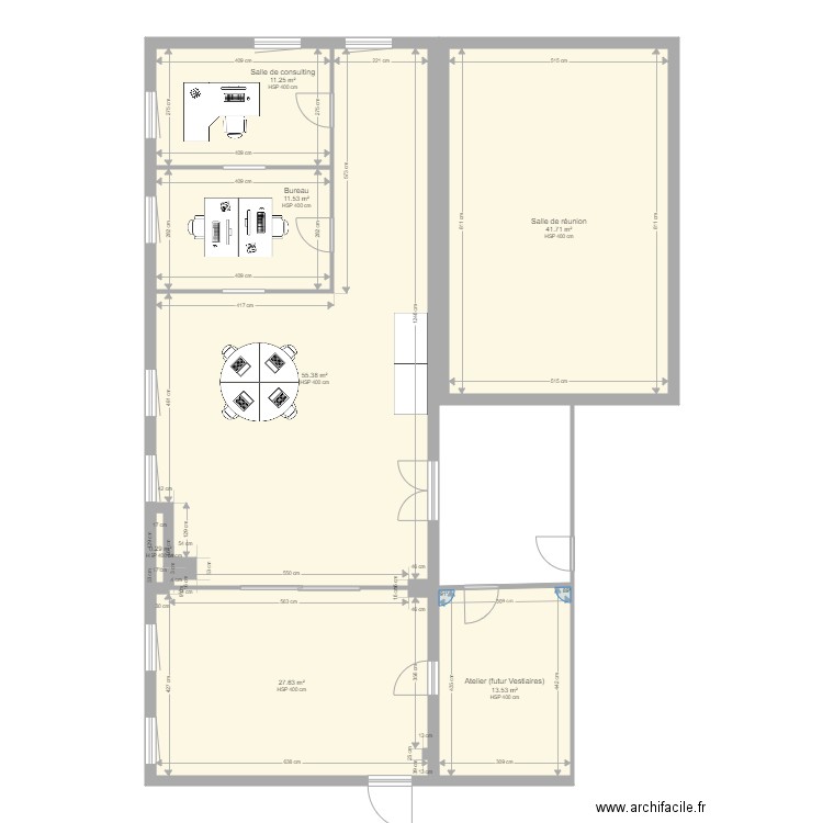 Salle Atelier Proposition N2. Plan de 7 pièces et 161 m2