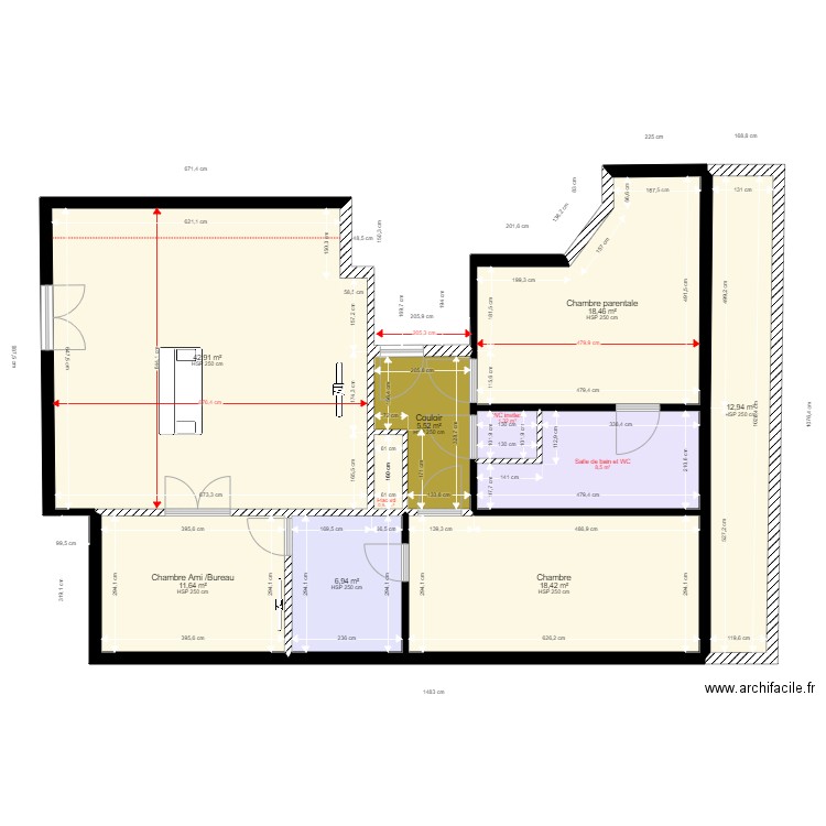 APP. Plan de 10 pièces et 128 m2