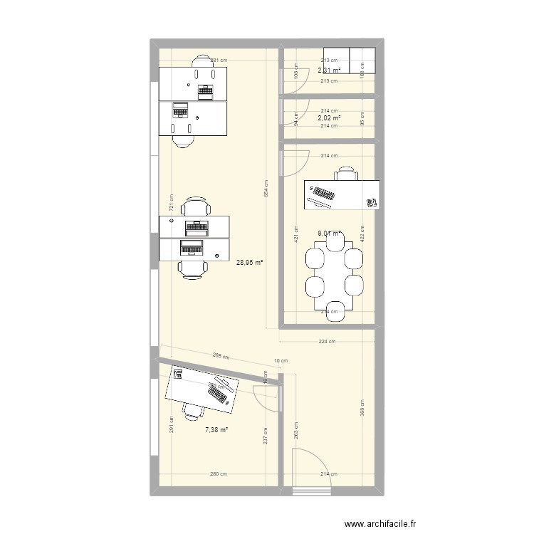 BUREAU 1. Plan de 5 pièces et 50 m2