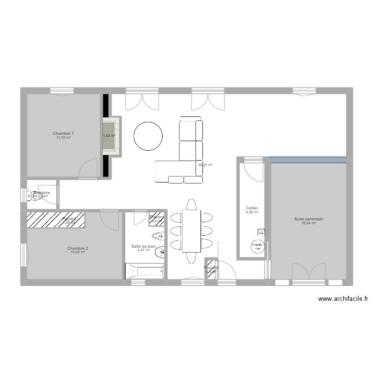 Projet n°2. Plan de 11 pièces et 102 m2