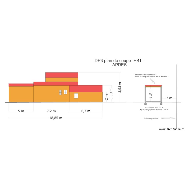 DP3-plan de coupe -EST- APRES abris refus. Plan de 1 pièce et 9 m2