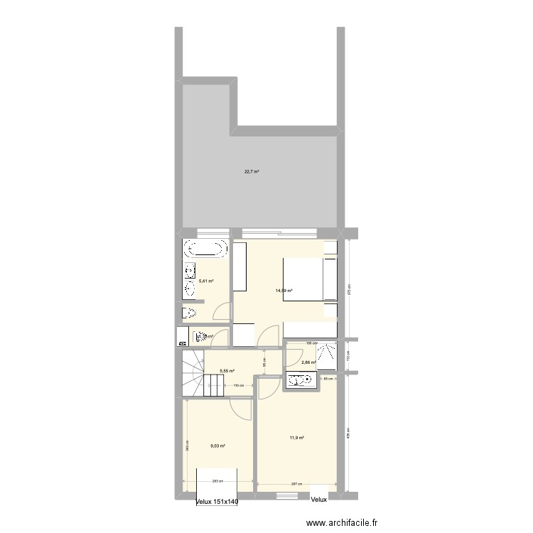 Banning 83 3e étage V4. Plan de 8 pièces et 73 m2