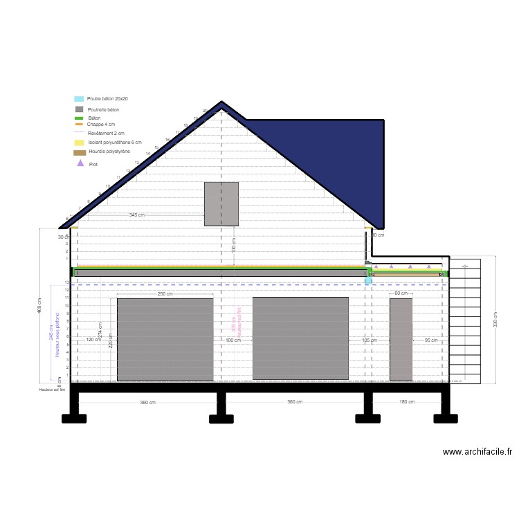 MAISON FACADE SUD. Plan de 2 pièces et 9 m2