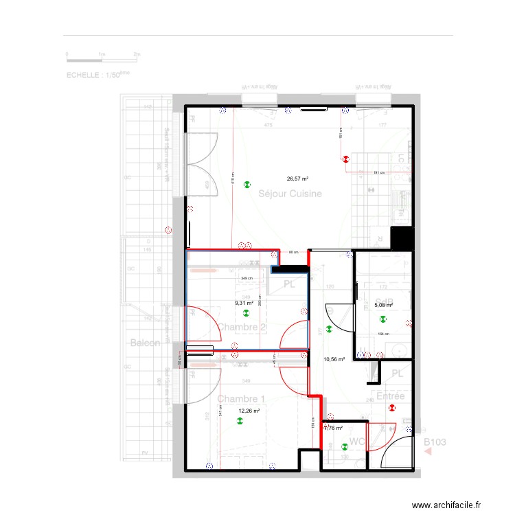 B103 - VR. Plan de 8 pièces et 66 m2