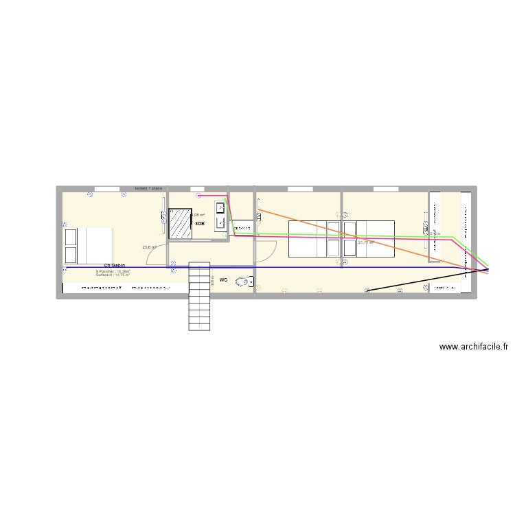 ZAZ étage électricité. Plan de 3 pièces et 59 m2