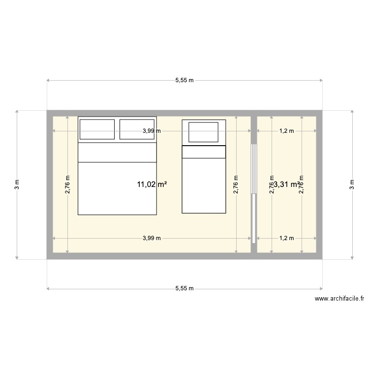 Quebrada. Plan de 2 pièces et 14 m2