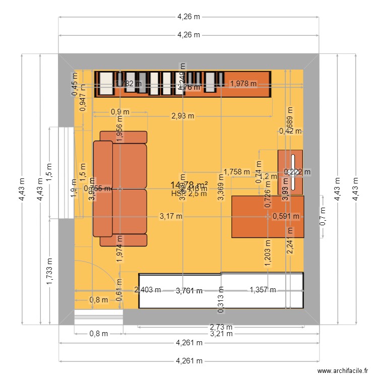 bureau. Plan de 1 pièce et 15 m2