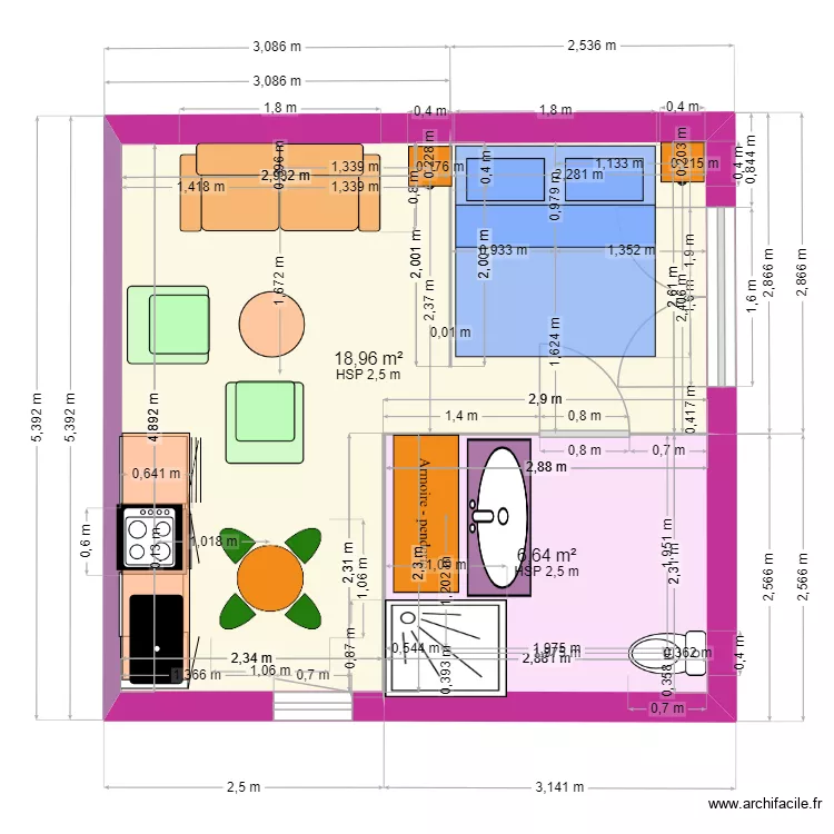 bureau. Plan de 2  et 26 m²