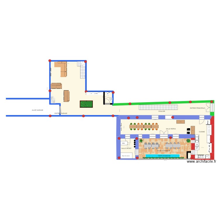 rez chaussée. Plan de 4 pièces et 180 m2