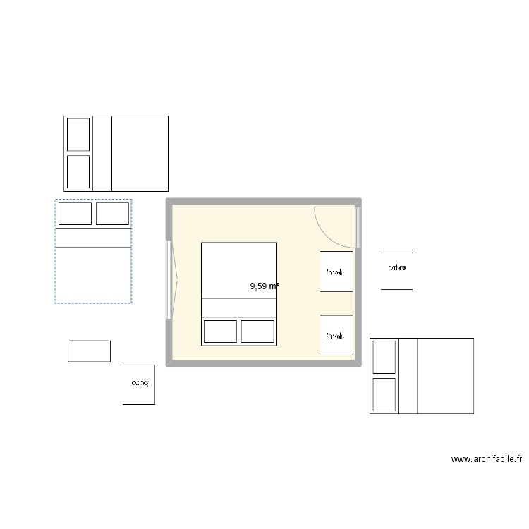 chambre à coucher. Plan de 1 pièce et 10 m2