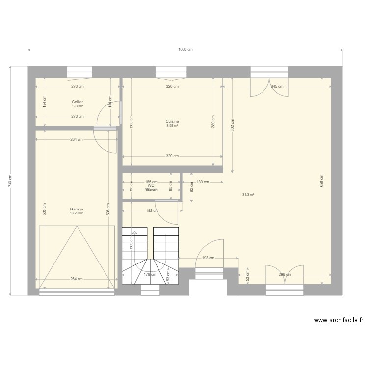 seillier  rdc bis. Plan de 5 pièces et 59 m2