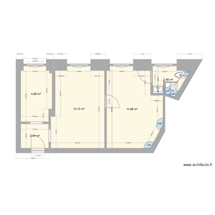 Levallois cotes. Plan de 5 pièces et 34 m2