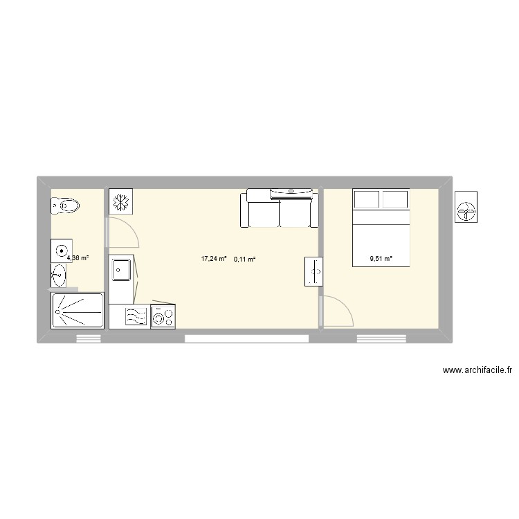 abri. Plan de 4 pièces et 66 m2