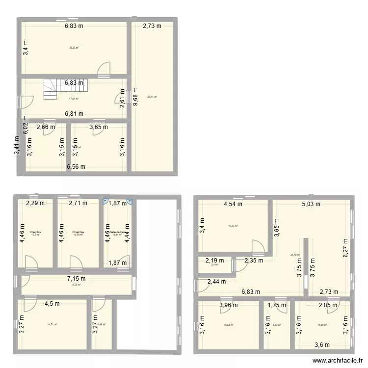 rdc. Plan de 16 pièces et 234 m²