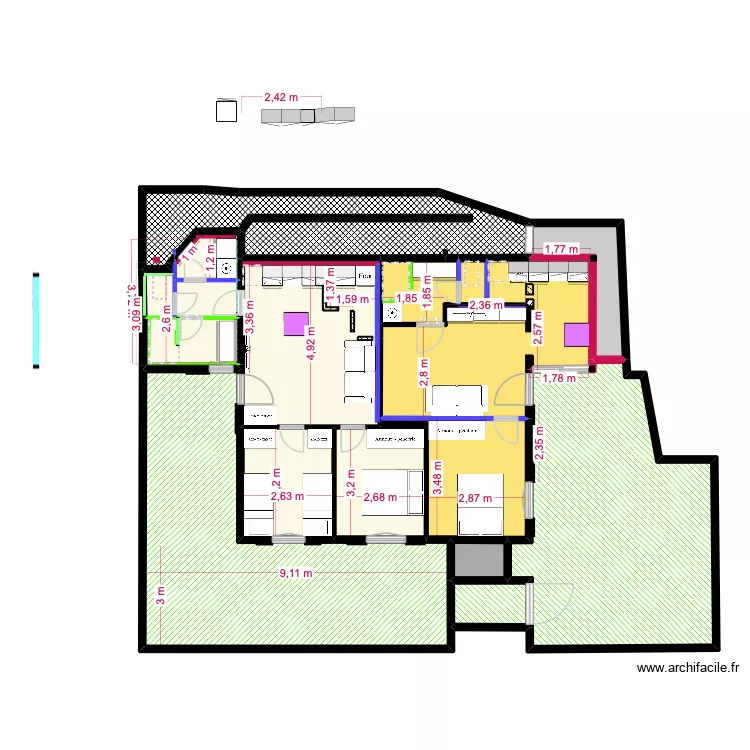 rdc negru a sulana. Plan de 19  et 188 m²