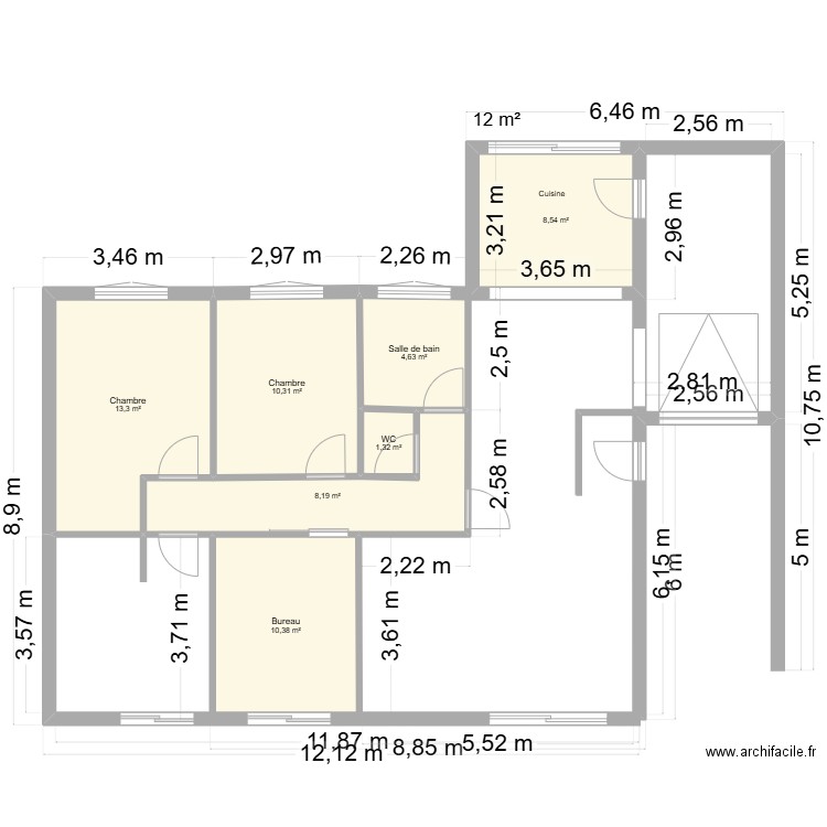 Maison - Projet2. Plan de 7 pièces et 57 m2