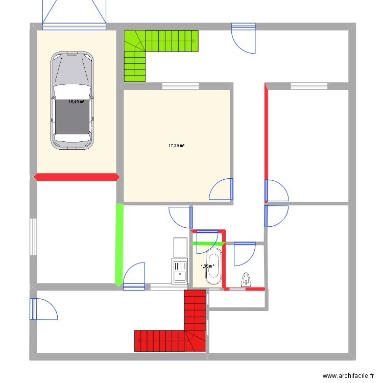HAMDIRAMI. Plan de 3 pièces et 36 m2