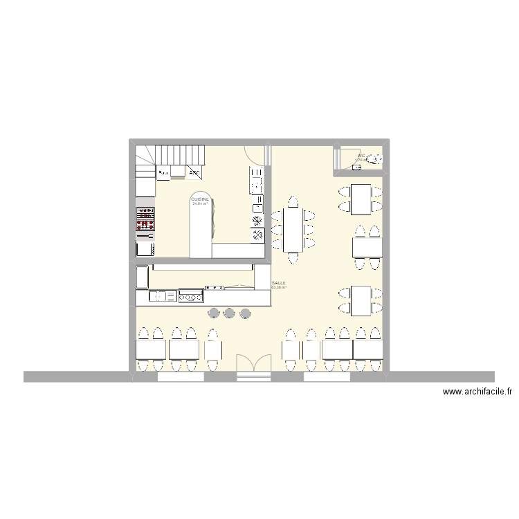 plan salle et cuisine. Plan de 3 pièces et 89 m2