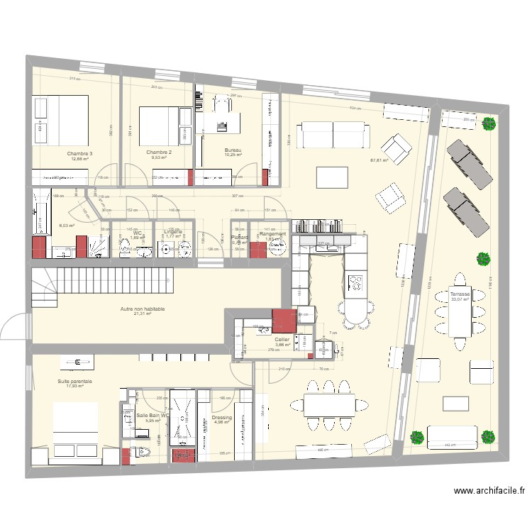 Projet 2. Plan de 16 pièces et 200 m2