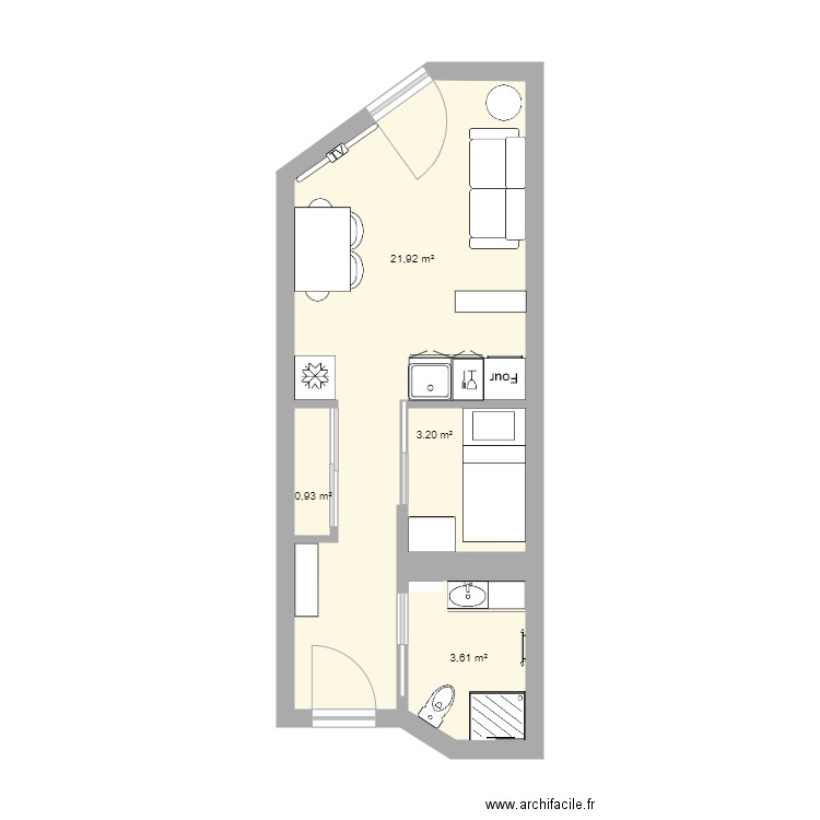 Appart Orcières. Plan de 3 pièces et 26 m2