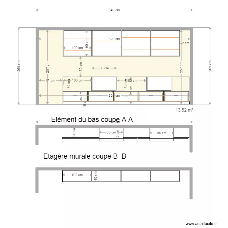 parois chambre du fond . Plan de 