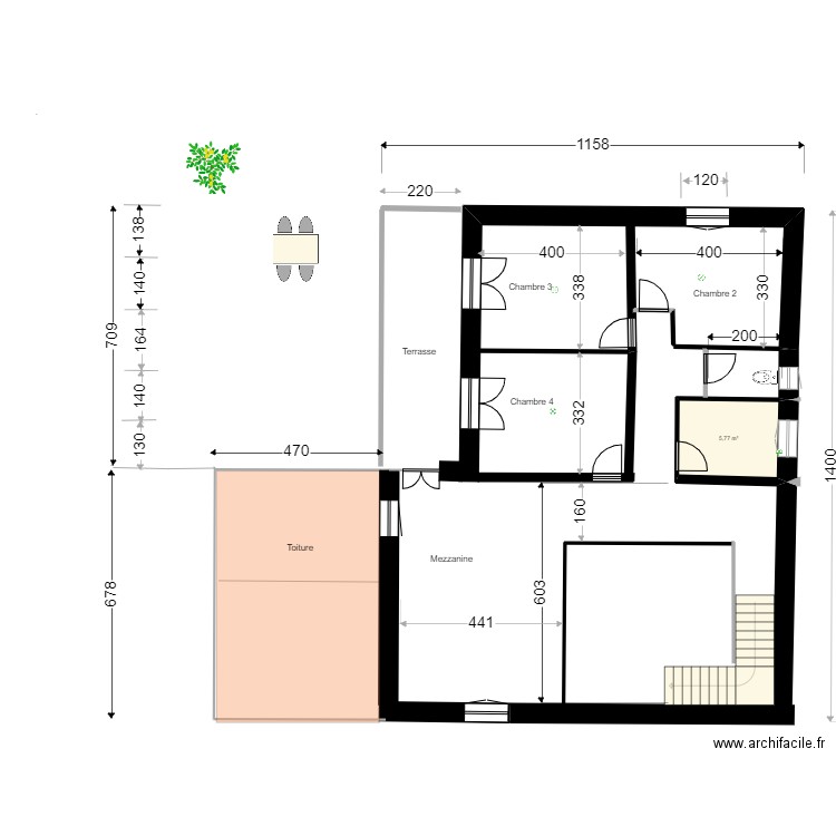 Besseges etage menuiserie. Plan de 1 pièce et 6 m2