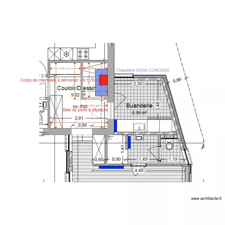 Local chaudi&egrave;re. Plan de 