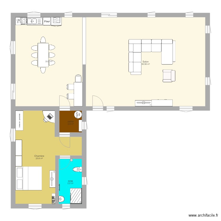 Chef d'oeuvre meublé. Plan de 5 pièces et 126 m2