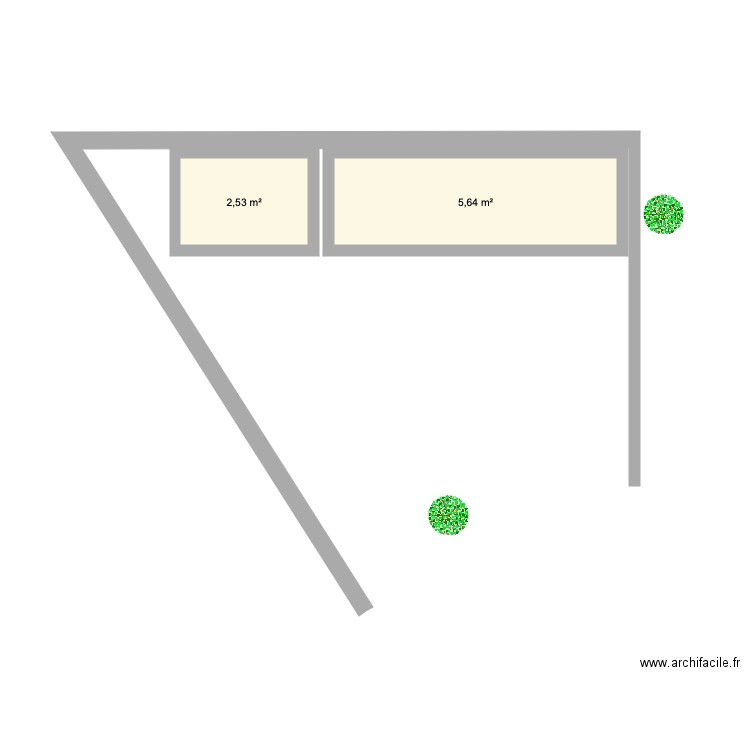 jardin modifié. Plan de 2 pièces et 8 m2