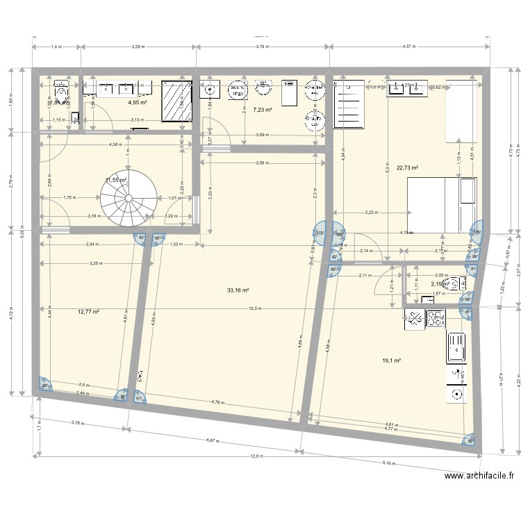 Plan Mondurand 3 avec isolation 15 cm. Plan de 9 pièces et 116 m2