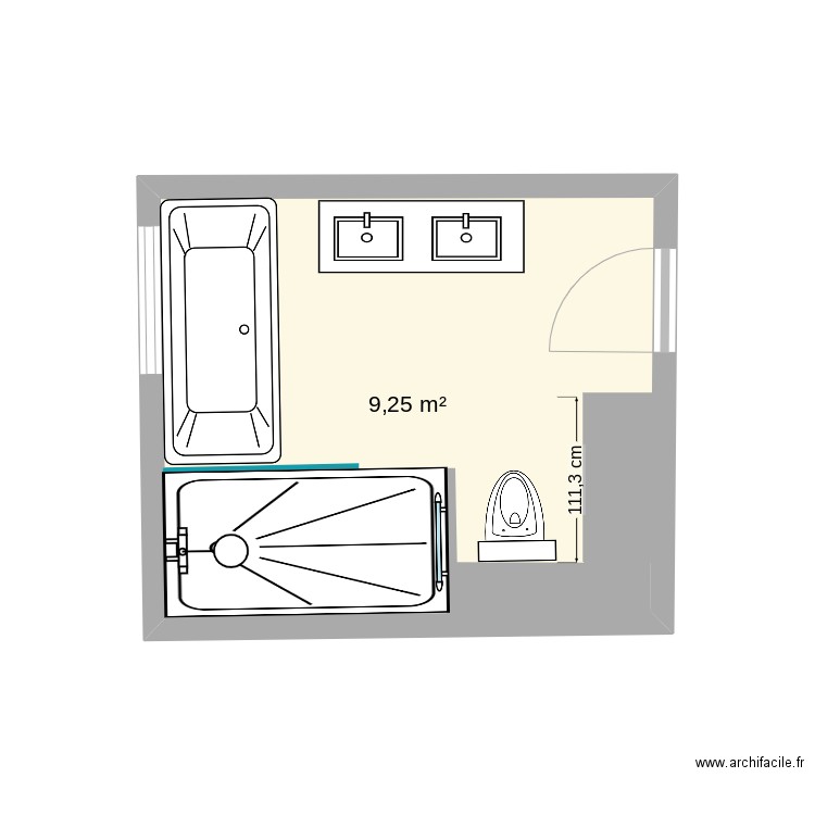 Ouest 3. Plan de 1 pièce et 9 m2