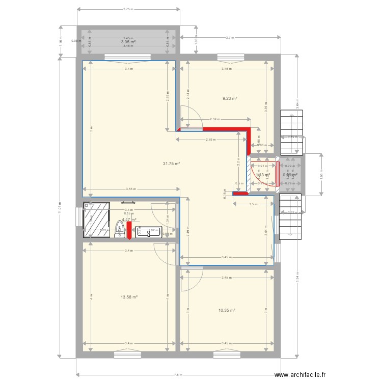 Maison des potiers Version 7 . Plan de 8 pièces et 75 m2