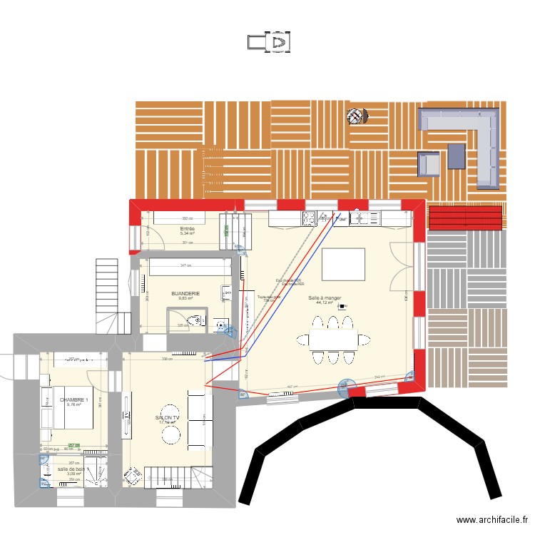 plan romain 2. Plan de 6 pièces et 89 m2