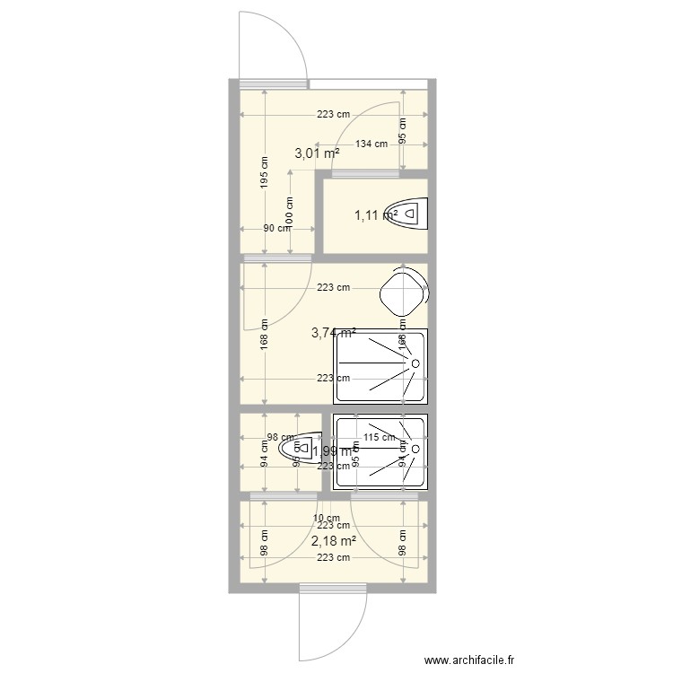 20 pieds Vestiaire TC propo 1 double. Plan de 5 pièces et 12 m2