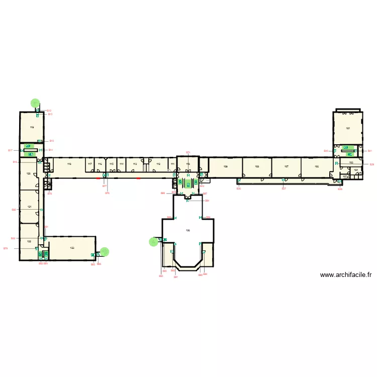 Plan 1er &eacute;tage V2 avec salles et s&eacute;curit&eacute; BAES. Plan de 