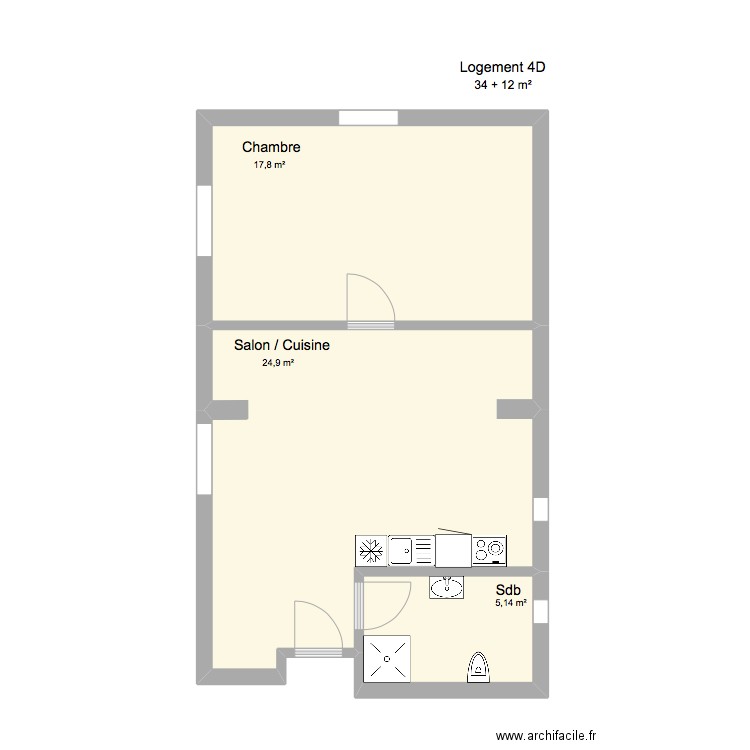 lgt 4D  SCHRAMM. Plan de 3 pièces et 48 m2