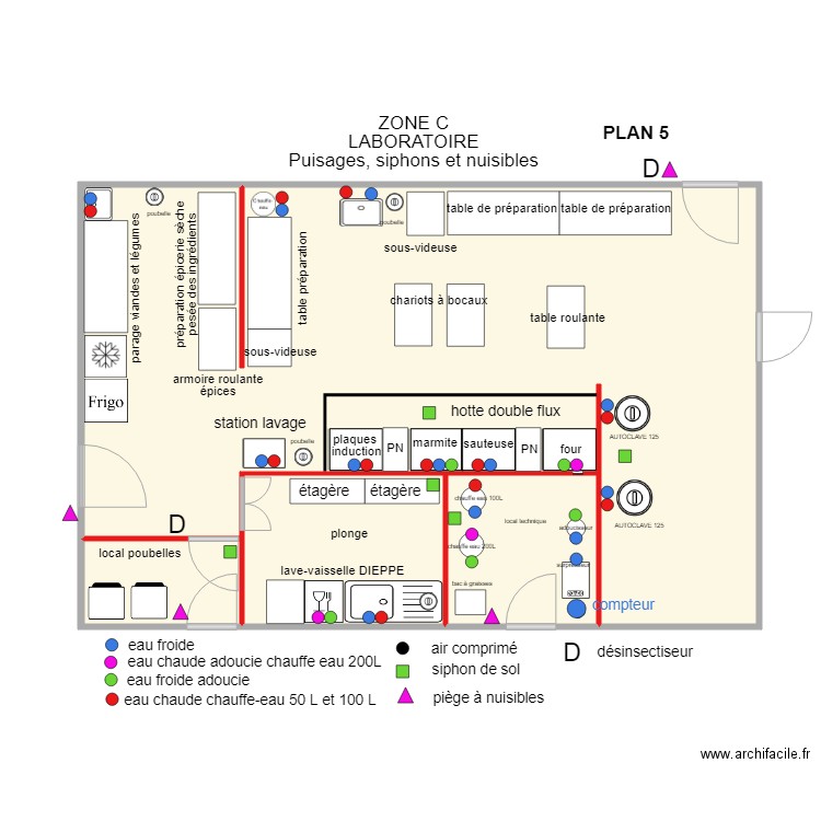 ZONE C plan 5 points puisage et siphons  190219 . Plan de 0 pièce et 0 m2