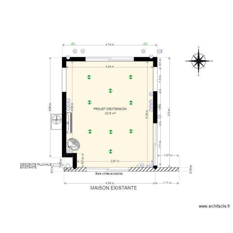 Vue en plan extension salon. Plan de 0 pièce et 0 m2