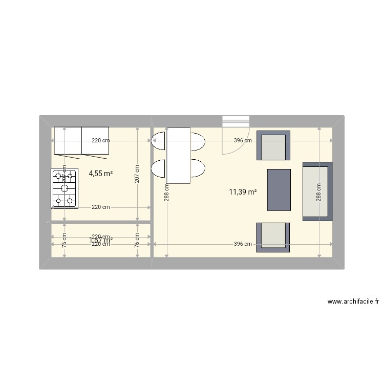 Auvent caravane 2. Plan de 3 pièces et 18 m2