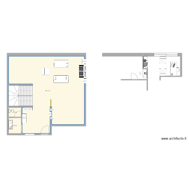 Zak -1. Plan de 3 pièces et 87 m2