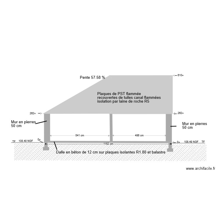 Plan de coupe projeté face Ouest 2-1. Plan de 2 pièces et 43 m2