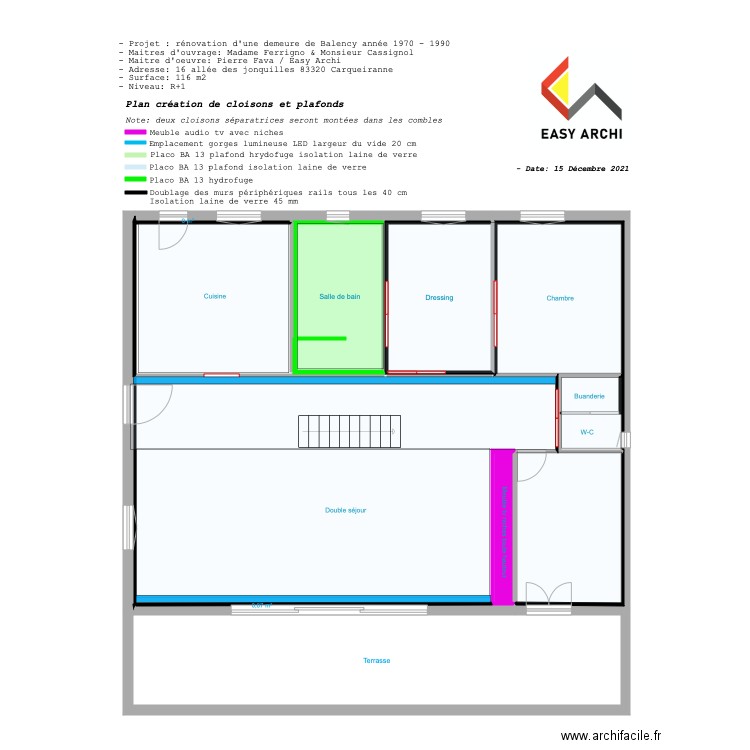 plan cloisons. Plan de 9 pièces et 73 m2