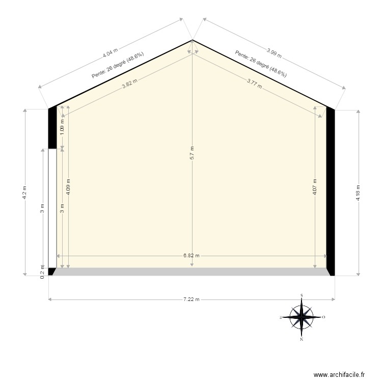 Cottes pignons. Plan de 1 pièce et 33 m2