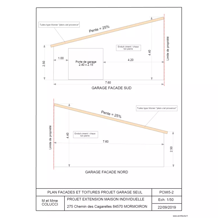 PCMI5 GARAGE FACES SUD ET NORD. Plan de 