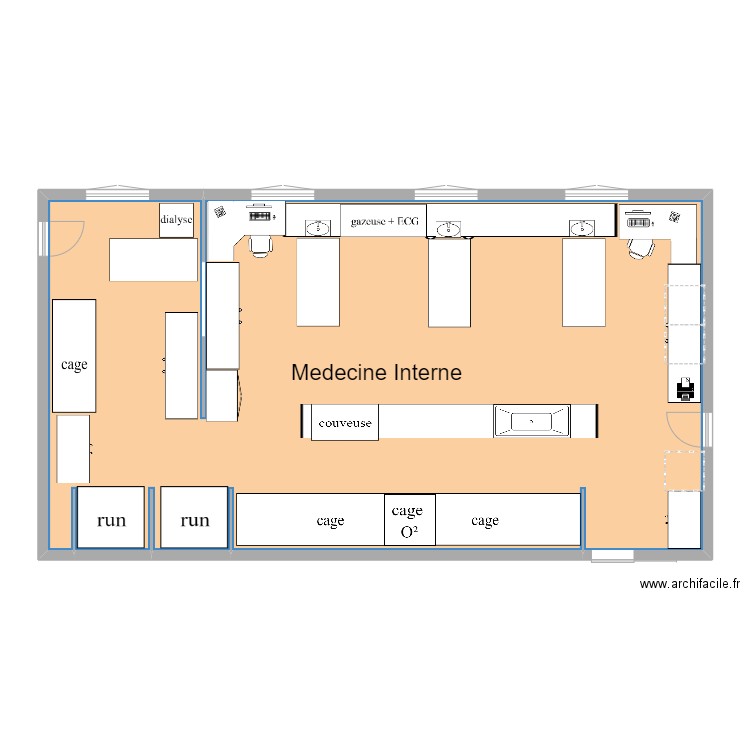 medecine interne. Plan de 1 pièce et 119 m2