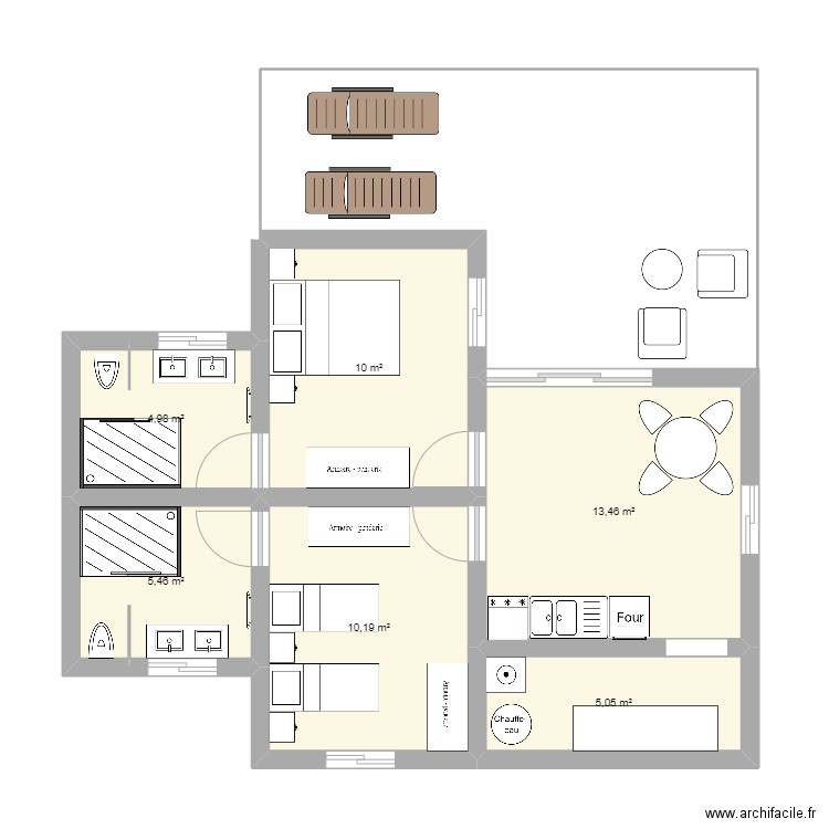 2 bed 2 bath. Plan de 6 pièces et 49 m2