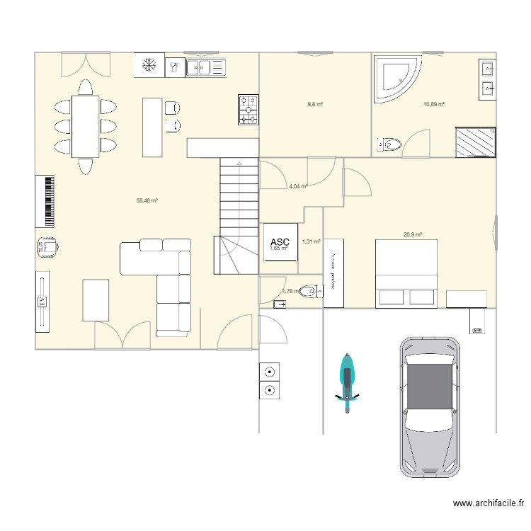 maison rdc. Plan de 8 pièces et 106 m2